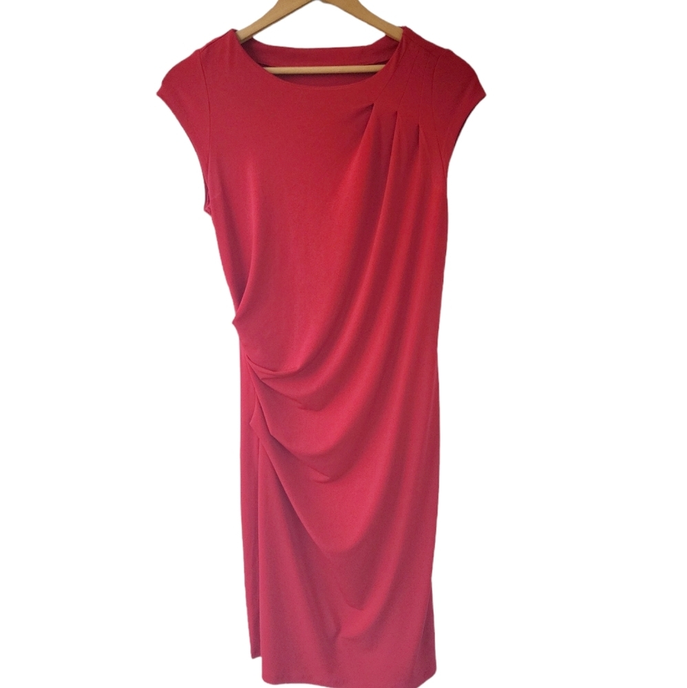 Y2K Esprit Collection Red Ruched Midi Stretch Sheath Dress XS Valentine's Day